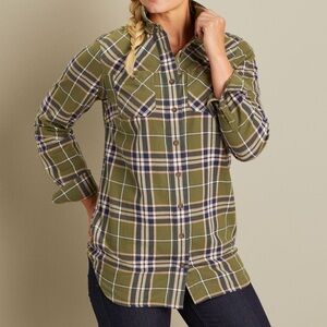 NWT Duluth Trading Free Swingin’ Flannel Tunic M Purple